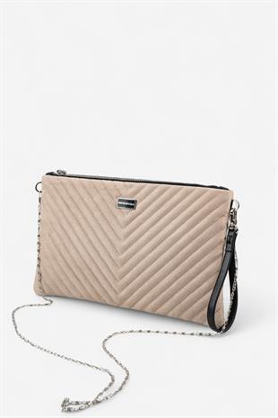 Silver & Polo SP1034 Kadın Portföy & Clutch Kapitone V Süet Bej