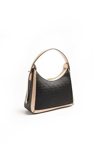 Silver & Polo SP1187 Kadın Omuz Çantası Logolu Siyah-S.Nut