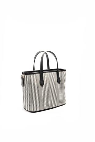 Silver & Polo SP1185 Kadın El Çantası Hasır Siyah Beyaz-Siyah