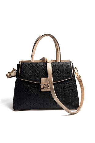 Silver & Polo SP1264 Kadın El Çantası Logolu Siyah-S.Nut