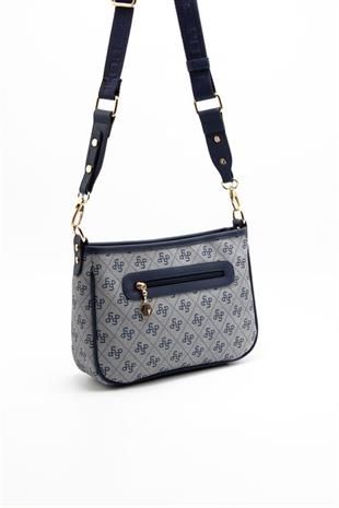 Silver Polo Gri - Lacivert Monogram Kadın Çapraz Çanta SP1160