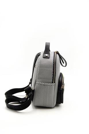 Silver & Polo SP1130 Kadın Sırt Çantası Hasır Siyah Beyaz-Siyah