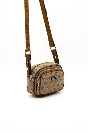 Silver & Polo SP1111 Kadın Çapraz Çanta Monogram Koyu Bej-Taba