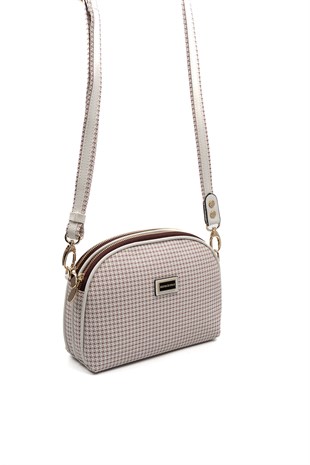 Silver & Polo SP765 Kadın Çapraz Çanta Kaz Ayağı Ekose Bordo-Kemik