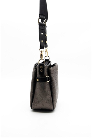 Silver & Polo SP884 Kadın Çapraz Çanta Logolu Platin-Siyah