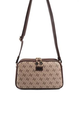 Silver & Polo SP899 Kadın Çapraz Çanta Monogram Koyubej-Kahve