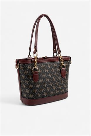 Silver & Polo SP1155 Kadın El Çantası Monogram Kahve Sarı-Bordo