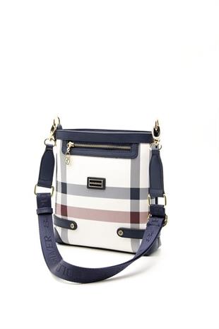 Silver & Polo SP1120 Kadın Çapraz Çanta Ekose Beyaz-Lacivert