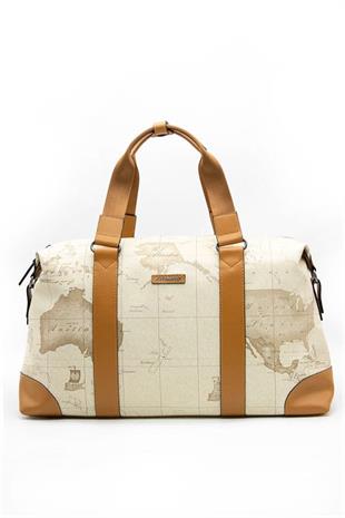 Silver & Polo SP873 Kadın Seyahat Çantası Harita Koyu Bej-Camel