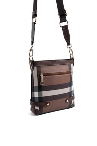 Silver & Polo SP1120 Kadın Çapraz Çanta Ekose Koyu Kahve-Kahve