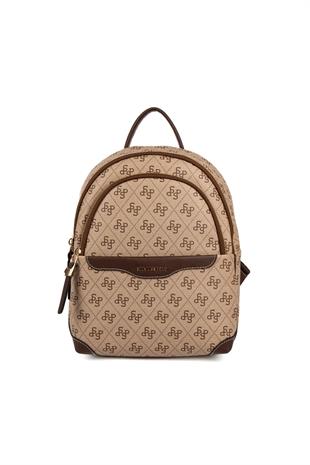 Silver & Polo SP1265 Kadın Sırt Çantası Monogram Koyu Bej-Kahve