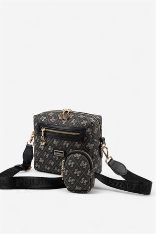 Silver & Polo SP1038 Kadın Çapraz Çanta Monogram Füme-Siyah