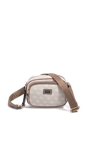 Silver & Polo SP1111 Kadın Çapraz Çanta Monogram Taş-Latte