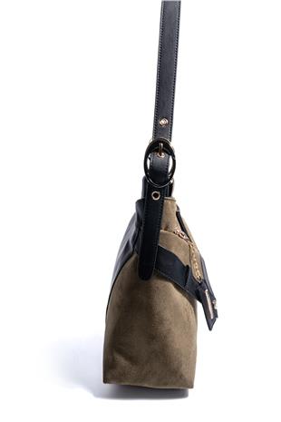 Silver & Polo SP1268 Kadın Omuz Çantası Süet Haki-Siyah