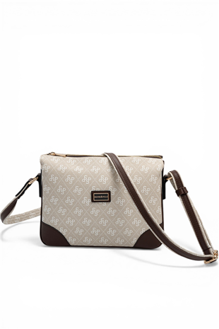 Silver & Polo SP784 Kadın Çapraz Çanta Monogram Taş-Kahve