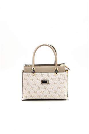 Silver & Polo SP826 Kadın El Çantası Monogram Bej-Kum
