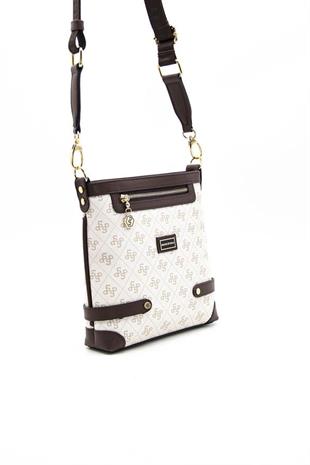 Silver Polo Bej - Kahve Monogram Kadın Çapraz Çanta SP1120