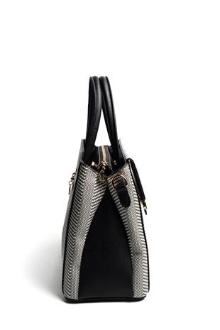 Silver & Polo SP1264 Kadın El Çantası Hasır Siyah Beyaz-Siyah