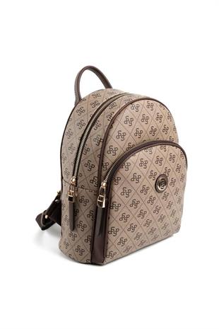 Silver & Polo SP1062 Kadın Sırt Çantası Monogram Koyubej-Kahve
