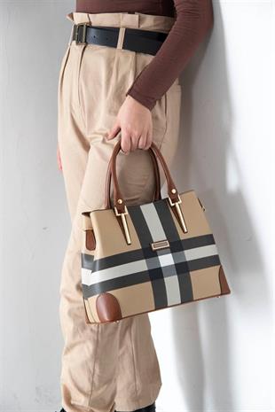 Silver & Polo SP667 Kadın El Çantası Ekose Bej-Taba