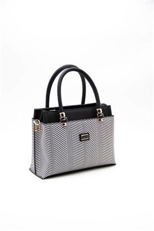 Silver & Polo SP826 Kadın El Çantası Hasır Siyah Beyaz-Siyah