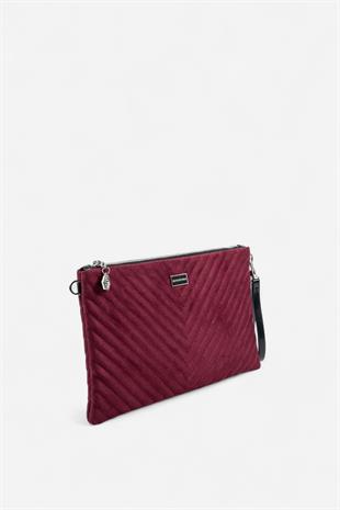 Silver Polo SP1034 Kadın Portföy & Clutch Kapitone V Süet Bordo-Süet Bordo