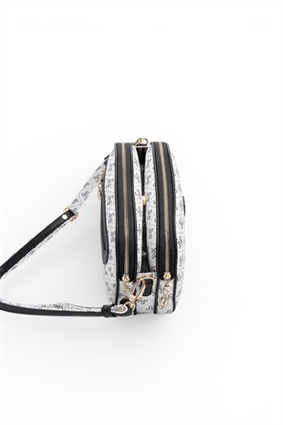 Silver Polo Beyaz - Siyah Monogram Kadın Çapraz Çanta SP745