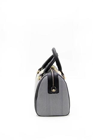 Silver & Polo SP1091 Kadın El Çantası Hasır Siyah Beyaz-Siyah