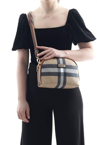 Silver & Polo SP765 Kadın Çapraz Çanta Ekose Bej-Taba