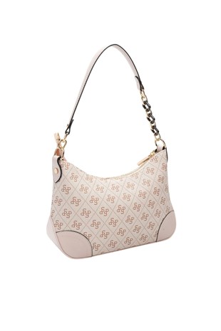 Silver Polo Pembe - Pudra Monogram Kadın Omuz Çantası SP1277