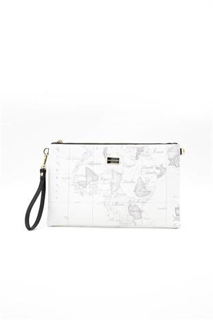 Silver & Polo SP1034 Kadın Portföy & Clutch Harita Beyaz-Antrasit