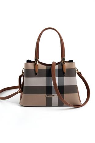 Silver & Polo SP1205 Kadın El Çantası Ekose Bej-Taba