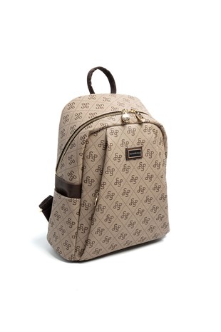 Silver & Polo SP926 Kadın Sırt Çantası Monogram Koyu Bej-Kahve
