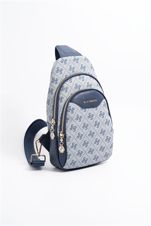 Silver & Polo SP959 Kadın Vücut Çantası Monogram Gri-Lacivert