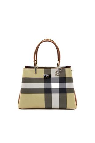 Silver & Polo SP1098 Kadın El Çantası Ekose Bej-Taba