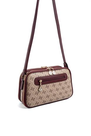 Silver & Polo Koyu Bej - Bordo SP899 Kadın Çapraz Çanta