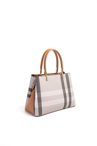Silver & Polo SP1098 Kadın El Çantası Ekose A.Gri-A.Taba