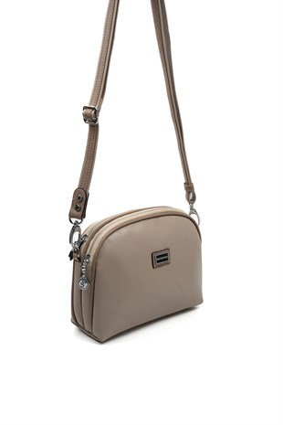 Silver & Polo SP765 Kadın Çapraz Çanta Düz Koyu Bej-Latte