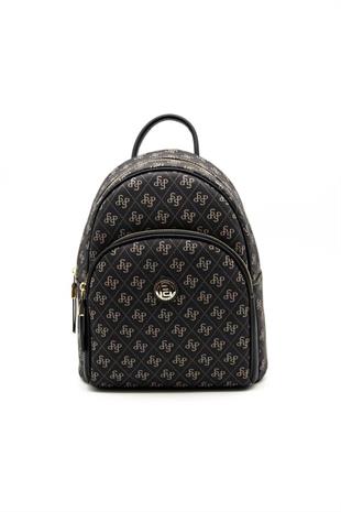 Silver & Polo SP1062 Kadın Sırt Çantası Monogram Füme-Siyah