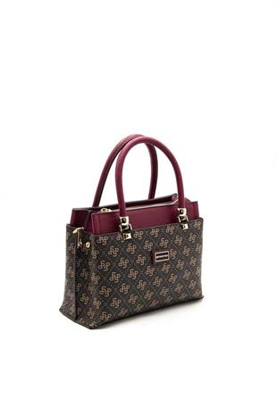 Silver & Polo SP826 Kadın El Çantası Monogram Kahve Sarı-Bordo