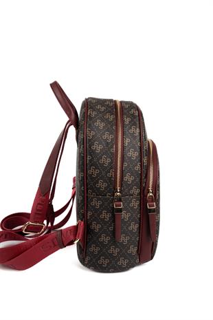 Silver & Polo SP1062 Kadın Sırt Çantası Monogram Kahve Sarı-Bordo