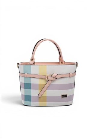 Silver Polo Lila - Pembe Ekose Kadın El Çantası SP1283