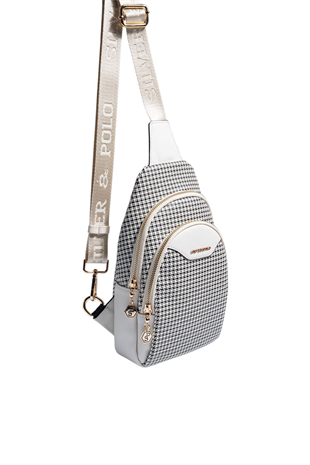 Silver & Polo SP959 Kadın Vücut Çantası King Desen Siyah-Kemik