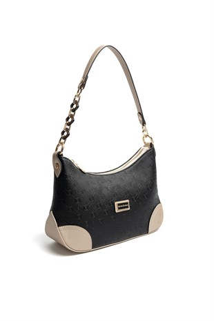 Silver & Polo SP1277 Kadın Omuz Çantası Logolu Siyah-S.Nut