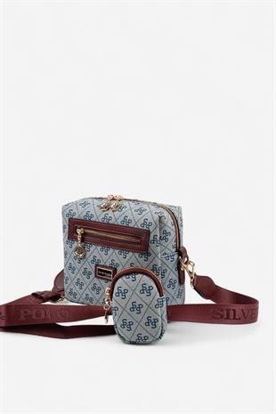 Silver & Polo SP1038 Kadın Çapraz Çanta Monogram Gri-Bordo