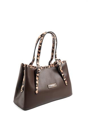 Silver & Polo Kahve - Vizon - Leopar SP1252 Kadın El Çantası