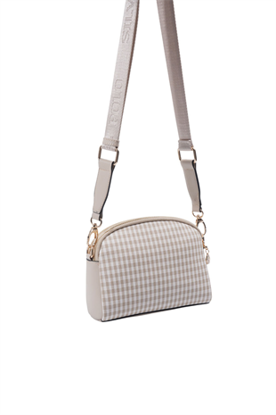 Silver & Polo SP1144 Kadın Çapraz Çanta Ekose Line Kare Kum Beji