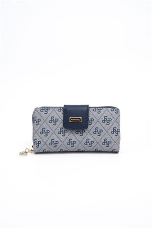 Silver & Polo SP928 Kadın Cüzdan & Kartlık Monogram Gri-Lacivert