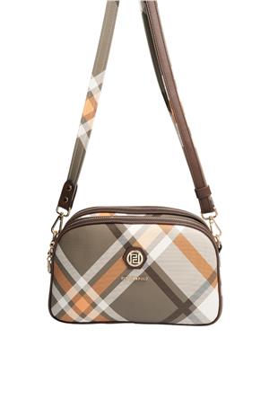 Silver & Polo SP745 Kadın Çapraz Çanta Ekose Haki-Kahve