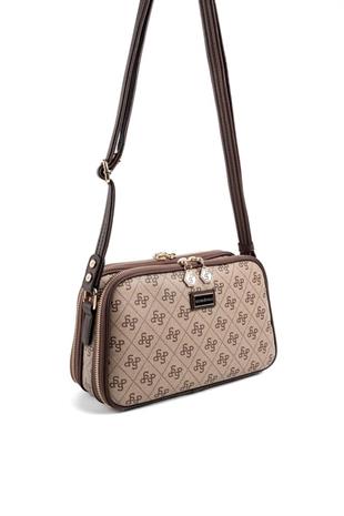 Silver & Polo SP899 Kadın Çapraz Çanta Monogram Koyubej-Kahve